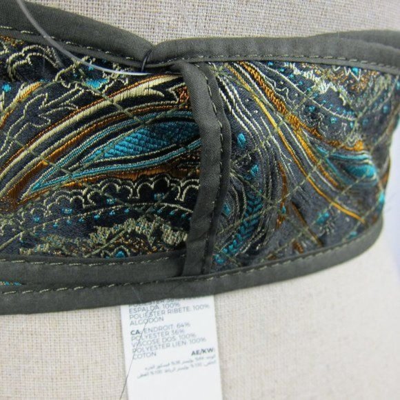 Chico's Boho Paisley & Quilted Olive Green REVERSIBLE Obi Wrap Belt Size S NEW - Picture 9 of 9